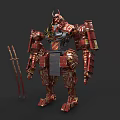 Red Samurai Style Robot Character With Detailed Armor And Dual Swords