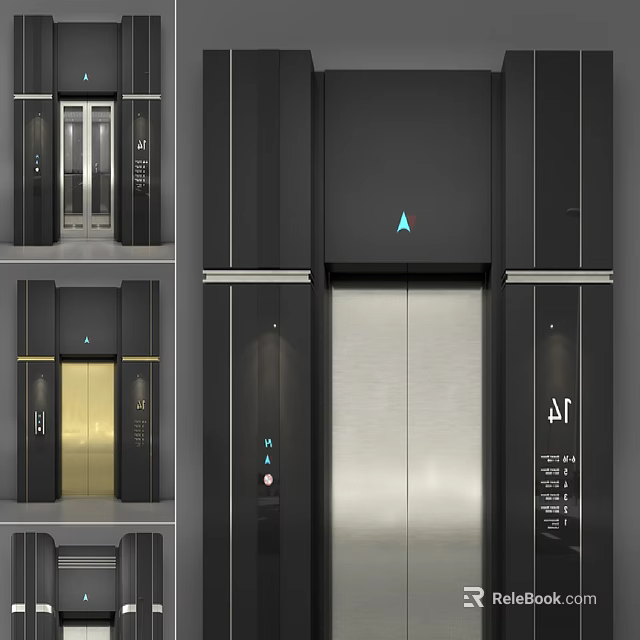 Modern Elevator Design With Metal Panel Gold Accents And Control Indicators 3d model