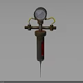 Industrial Measuring Equipment With Pressure Gauge Cylindrical Body Yellow Tubes Red Indicator And Metal Rod