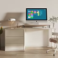 Modern White Desk Setup With Monitor Table Lamp Cactus And Ergonomic Chair