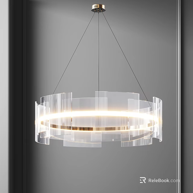 Stylish Modern Circular Chandelier With Transparent Panels And Illuminated Light Strip 3d model 