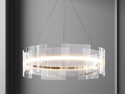 Stylish Modern Circular Chandelier With Transparent Panels And Illuminated Light Strip 3d model