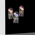 Hanging Glass Tag Vase Flowers with Pink Purple Blooms and Decorative Pink Bows