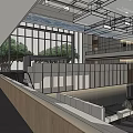Modern Front Desk Reception Lobby With Large Windows Glass Partitions And Wooden Elements