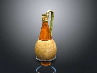 Decorative Ceramic Vase With Yellow Brown Color Carved Pattern And Handle Design 3d model
