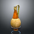 Decorative Ceramic Vase With Yellow Brown Color Carved Pattern And Handle Design