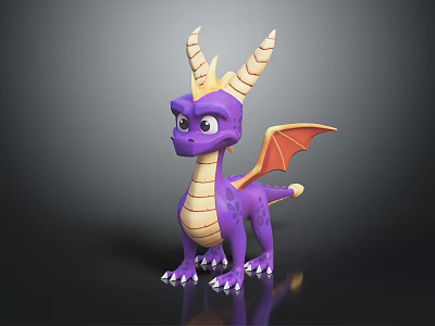 Cartoon Purple Dragon Character With Yellow Horns And Orange Wings 3d model