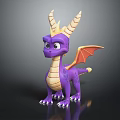 Cartoon Purple Dragon Character With Yellow Horns And Orange Wings