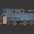 Blue Weathered Train Model Featuring Orange Cylindrical Top Parts And Detailed Structure