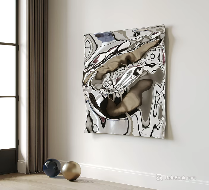 Modern Abstract Wall Decor with Black White Curved Geometric Patterns 3d model