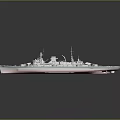 Detailed Warship Model As Water Transport With Red Hull And Naval Armaments Displayed