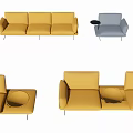 Yellow And Blue Multi seat Sofa With Modern Design And Small Round Table 3d model