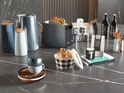 Stylish Home Decorative Ornament Set With Coffee Mugs Canisters And Kitchenware 3d model