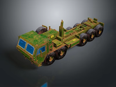 Vintage Green Heavy Duty Military Trailer With Multiple Wheels And Weathered Exterior 3d model
