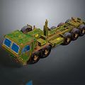 Vintage Green Heavy Duty Military Trailer With Multiple Wheels And Weathered Exterior