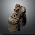 Artistic Mermaid Statue With Copper Tail Sitting On Natural Rock Base Design