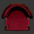 Red Upholstered Armchair With Gold Trim Wooden Arms And Legs Design