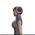 Game Movie Character With Double Buns Pink Rose Blue Tassels And Patterned Qipao Dress