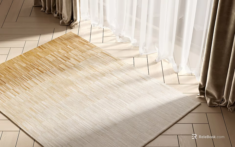 Square Area Rug With Gradient Colors On Tiled Floor Near Curtains 3d model 