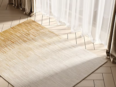 Square Area Rug With Gradient Colors On Tiled Floor Near Curtains 3d model