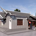Traditional Chinese Architecture With Overhanging Eaves Carved Window Red Lanterns And Green Trees Nearby