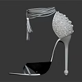 Modern High Heel Shoes With Ankle Lacing Tassel Details And Shiny Black Finish