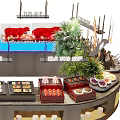 Round Buffet Dining Table Food Display With Fresh Seafood Meat Vegetables And Green Plants