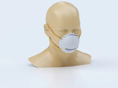 Human Head Model Wearing White Protective Mask With Elastic Ear Bands And Filter Layer 3d model