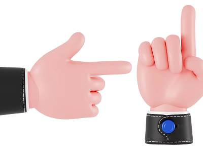 Decorative Ornament Set with Pink Hand Shaped Decorations Black Sleeve Wristband and Blue Button 3d model