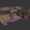 Traditional Wooden Architecture Model With Multiple Platforms Railings And Support Beams