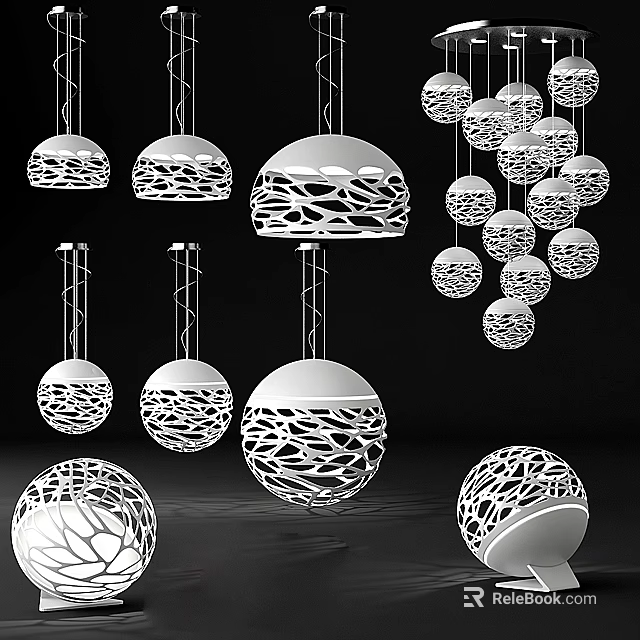 Elegant Modern Pendant Lighting Combinations With Intricate Hollow Out Sphere Designs 3d model 