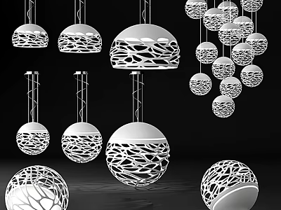 Elegant Modern Pendant Lighting Combinations With Intricate Hollow Out Sphere Designs 3d model