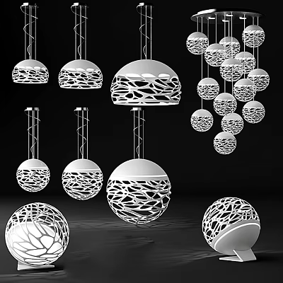Elegant Modern Pendant Lighting Combinations With Intricate Hollow Out Sphere Designs 3d model