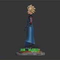 3D Fantasy Character Figure In Blue Robe With Crown Standing On Green Grass Base