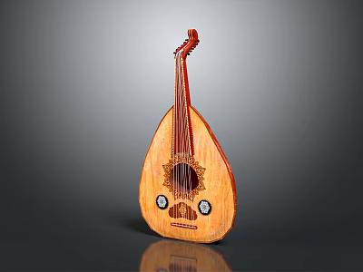 Handcrafted Wooden String Instrument Featuring Decorative Pattern And Pear Shaped Body 3d model