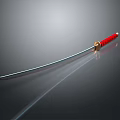 Katana Weapon Featuring Red Handle Golden Accent Long Slender Blade On Gray Background