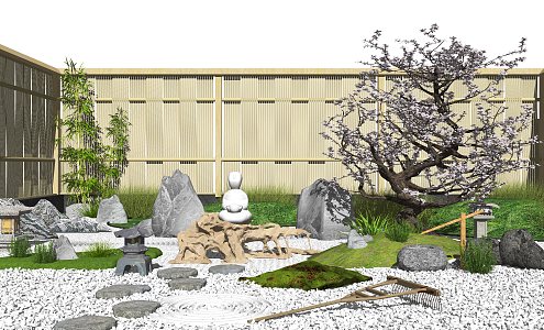 New Chinese style landscape sketch dry landscape courtyard landscape 3d model