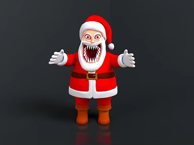 Scary Santa Claus Character In Red Costume With Open Mouth Sharp Teeth And Outstretched Hands 3d model