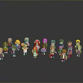 Group of Cartoon Characters 3D Models With Various Hairstyles And Colorful Outfits