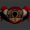 Woman Wearing Red Armor With Golden Accents And Rose Pattern Design