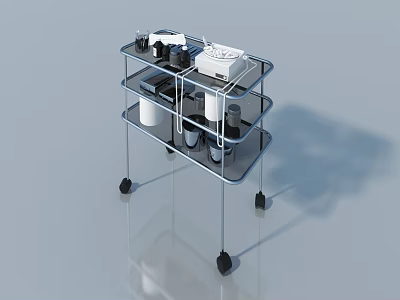Sleek Metal Rolling Cart With Functional Swing Doors And Multi Layer Storage Shelves 3d model