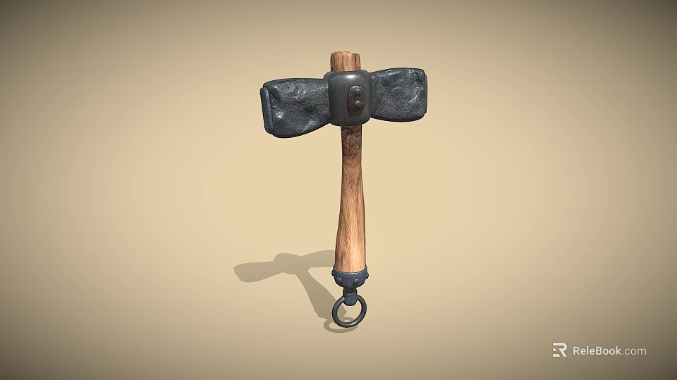 Industrial Heavy Duty Hammer With Wooden Handle Metal Head And Bottom Ring 3d model 