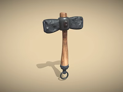 Industrial Heavy Duty Hammer With Wooden Handle Metal Head And Bottom Ring 3d model