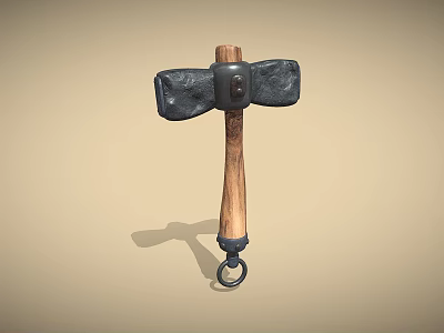 Industrial Heavy Duty Hammer With Wooden Handle Metal Head And Bottom Ring 3d model