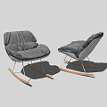 Comfortable Modern Leisure Chair with Gray Cushion White Frame and Wooden Rockers