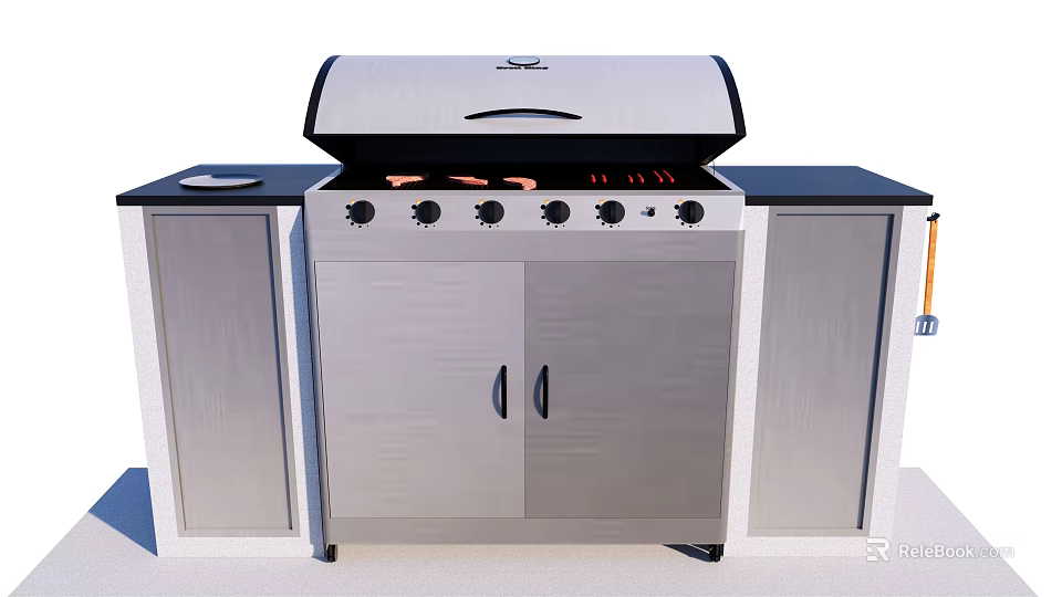 Outdoor Kitchen Appliance With Lid Control Knobs And Storage Cabinets For Family Grilling 3d model 