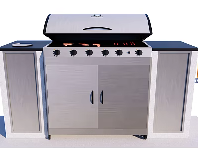 Outdoor Kitchen Appliance With Lid Control Knobs And Storage Cabinets For Family Grilling 3d model