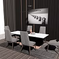 Modern Dining Table Set With White Top Gray Chairs And Pendant Light 3d model