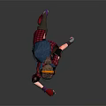 Dynamic Female Character In Action Wearing Headphones Goggles Dark Outfit Backpack Red Gloves Purple Boots