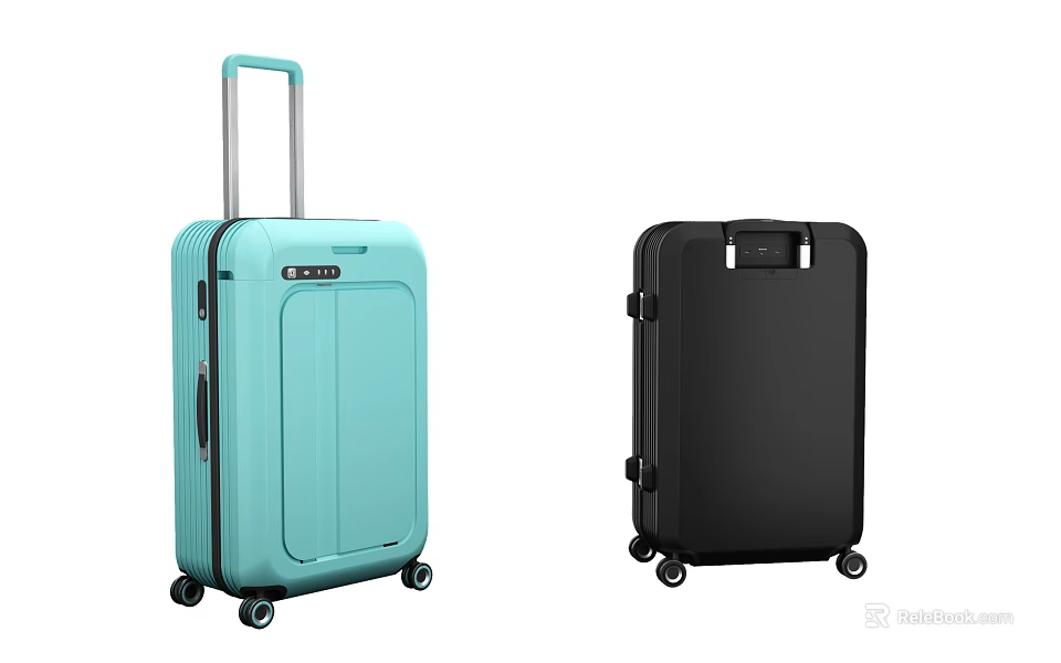 Stylish Blue And Black Hard Shell Suitcases With Rolling Wheels And Telescopic Handle 3d model 